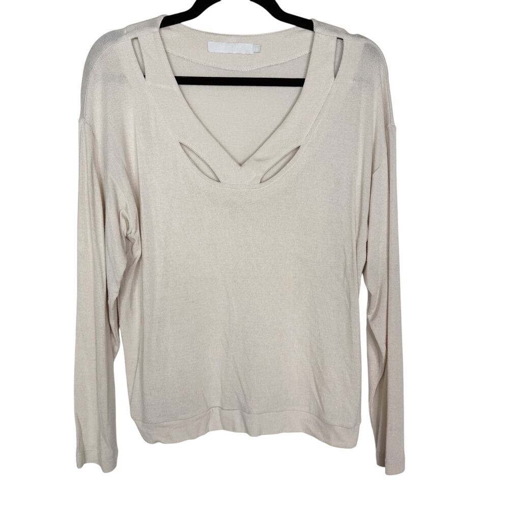 Kain Womens Small S Cream Cut Out Long Sleeve VNeck Knit Modal Stretch Long Top
